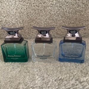 Tommy Bahama Mini Cologne Trio — Green, Clear, Blue Bottles - All are Empty